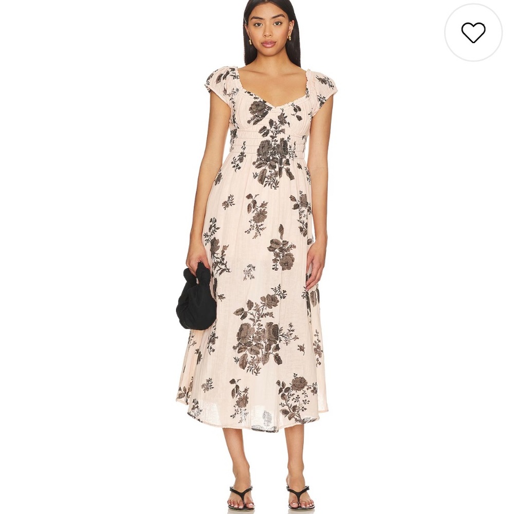 Free People Cream and Black Floral Midi Dress